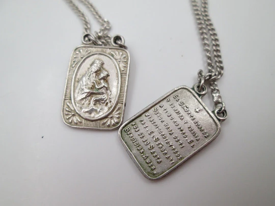 Lady of Mount Carmel & Sacred heart of Jesus scapular. Sterling silver. 1940's