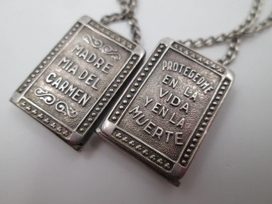 Lady of Mount Carmel & Sacred heart of Jesus scapular. Sterling silver. 1940's