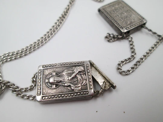 Lady of Mount Carmel & Sacred heart of Jesus scapular. Sterling silver. 1940's