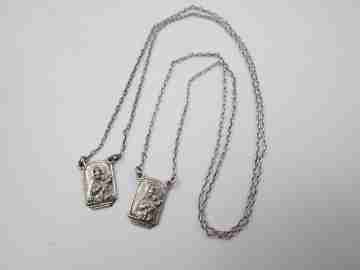 Lady of Mount Carmel & Sacred heart of Jesus scapular. Sterling silver. 1950's
