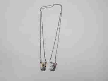 Lady of Mount Carmel & Sacred heart of Jesus scapular. Sterling silver. 1950's