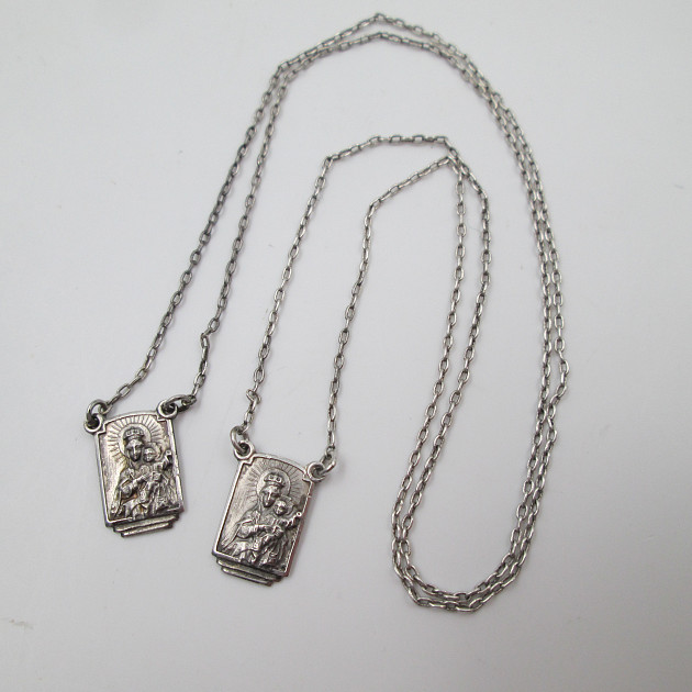 Lady Of Mount Carmel Sacred Heart Jesus Scapular Silver 1950 | El ...