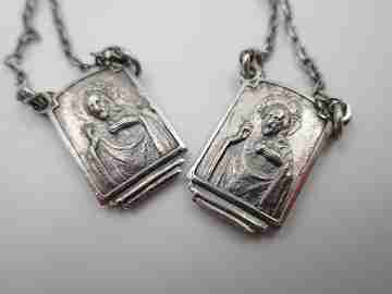 Lady of Mount Carmel & Sacred heart of Jesus scapular. Sterling silver. 1950's
