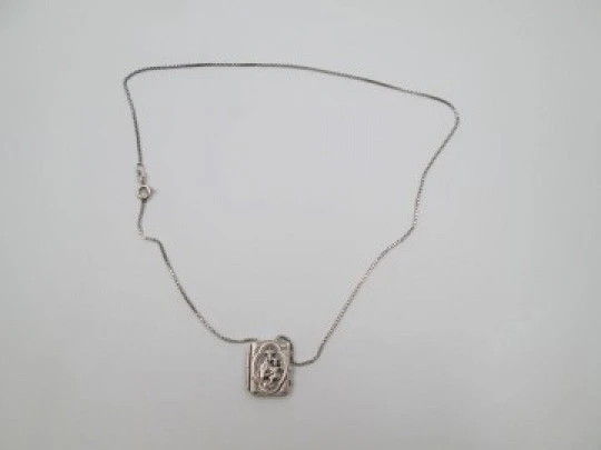 Lady of Mount Carmel scapular. Sterling silver 925. Chain. 1940's