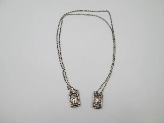 Lady of Mount Carmel sterling silver scapular / double reliquary. Articulated lids. 1940's. Spain Lady of Mount Carmel sterling silver scapular / double reliquary. Articulated lids. 1940's. Spain