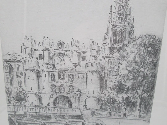 Lámina dibujo plumilla Pedro Saiz. Arco de Santa María (Burgos). 1990. Marco madera