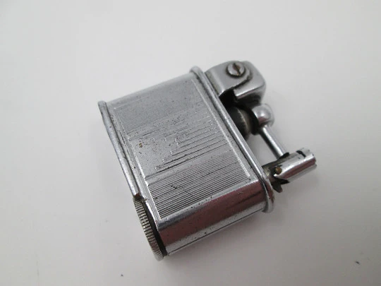 Lancel automatic pocket petrol lighter. Chrome metal. France. 1930's