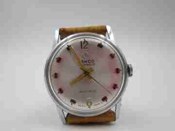 Lanco Pacific. Acero inoxidable y metal plateado. Cuerda manual. Suiza. 1970