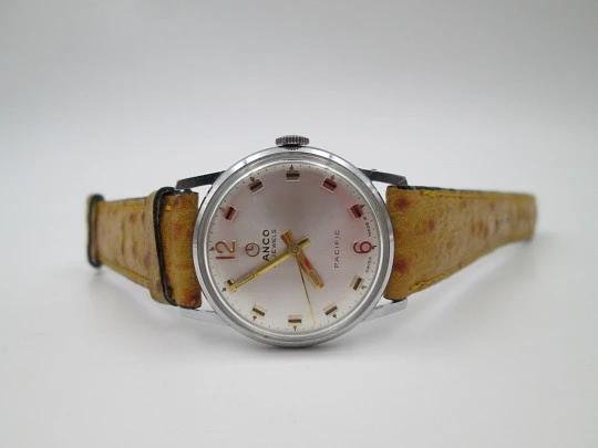 Lanco Pacific. Silver plated & stainless steel. Manual wind. 1970's. Swiss