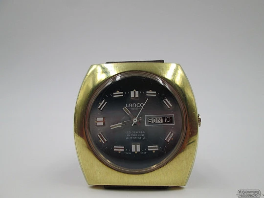 Lanco. Gold plated & steel. Automatic. Calendar. 1970's. Swiss