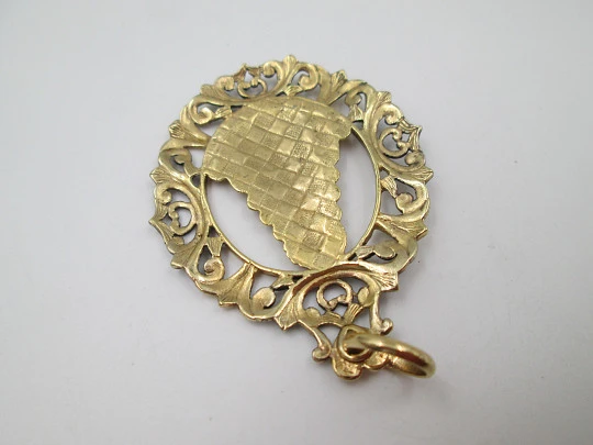 Large openwork medal Virgin with Child and staff. Sterling silver and vermeil. 1970's