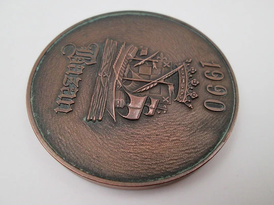 Launching oceanographic research vessel Hesperides copper medal. Bazan. Spain. 1990