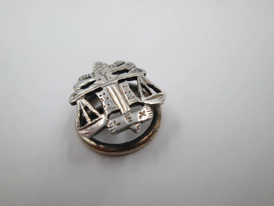 Law shield lapel emblem. Sterling silver & vermeil. Professional pin