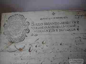 Legajo manuscrito Obrapía de Pobres. Año 1692. Sello de 68 maravedíes