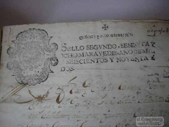 Legajo manuscrito Obrapía de Pobres. Año 1692. Sello de 68 maravedíes