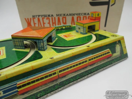 Leningrad Metal Zavod. Soviet Railroad railway station train set. Wind up