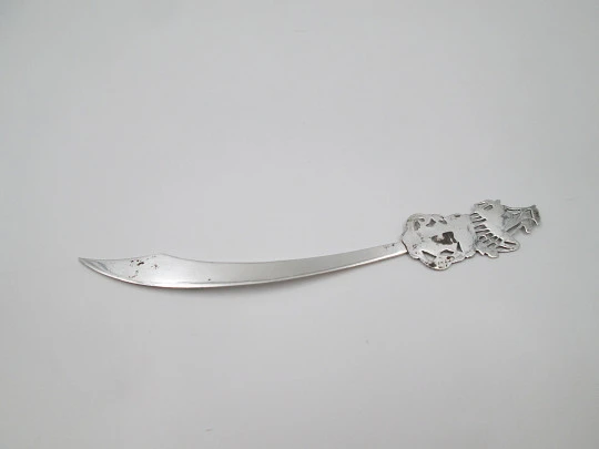 Letter opener with galleon motif and curve blade. 925 sterling silver. Spain. 1980's