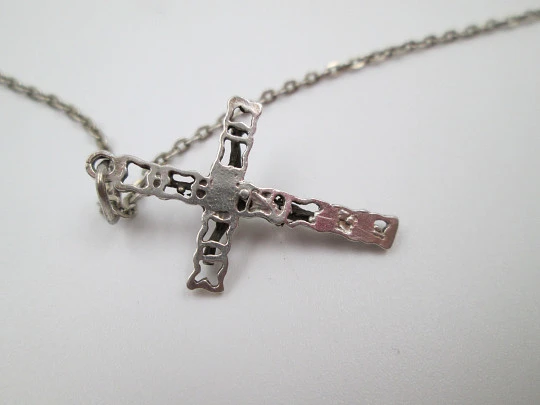 Link chain with crucifix pendant. Sterling silver. Openwork cross. 1970's