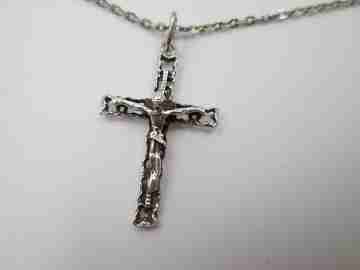 Link chain with crucifix pendant. Sterling silver. Openwork cross. 1970's