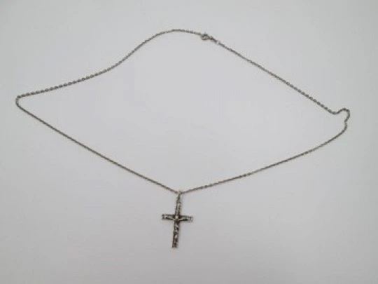 Link chain with crucifix pendant. Sterling silver. Openwork cross. 1970's