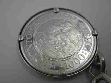 Llavero caballero. Plata de ley. Moneda 1.000 pesetas V Centenario. 1989