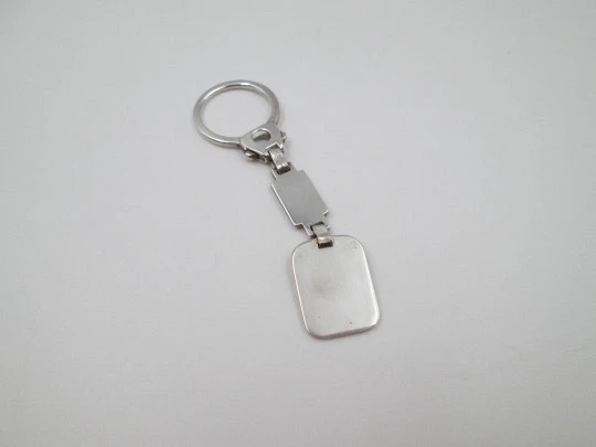 Llavero rectangular caballero. Plata de ley 925. Placa grabar iniciales. Italia. 1990 Llavero rectangular caballero. Plata de ley 925. Placa grabar iniciales. Italia. 1990