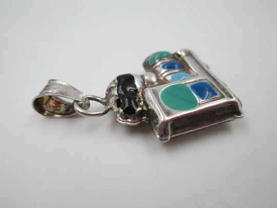 Locomotive women's pendant. Sterling silver and colours enamel. Ring top. 1990's