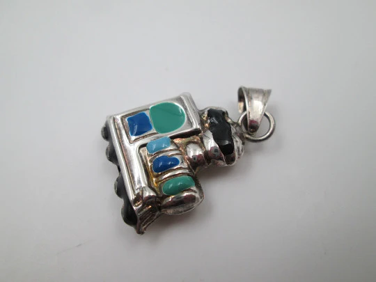 Locomotive women's pendant. Sterling silver and colours enamel. Ring top. 1990's