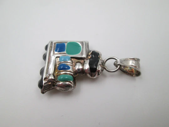 Locomotive women's pendant. Sterling silver and colours enamel. Ring top. 1990's