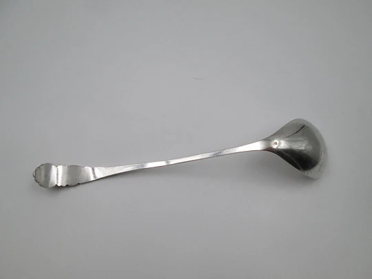 Long serving spoon. 800 sterling silver. Curved handled. Flowers and leaves. 1970's