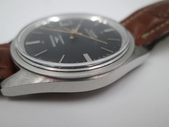 Longines Admiral 5 stars. Stainless steel. Automatic. Black dial. Calendar. 1960's