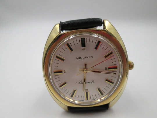 Longines Conquest. Gold plated. Manual wind. Strap. 1960's