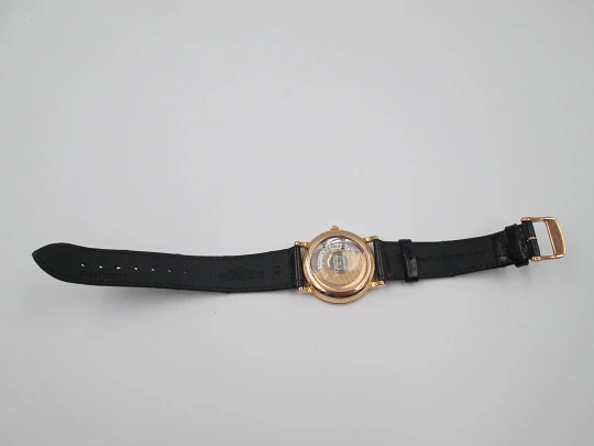 Longines Elegant. Oro rosa 18 quilates. Automático. Fondo vista. Calendario. Estuche