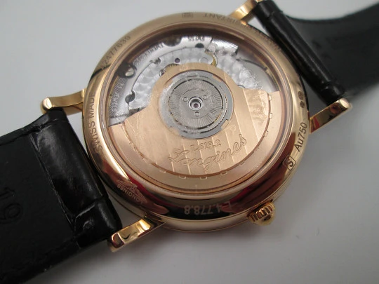 Longines Elegant. Oro rosa 18 quilates. Automático. Fondo vista. Calendario. Estuche