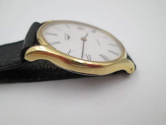Longines extraplano. Acero y chapado oro 20 micras. Automático. Calendario. Correa