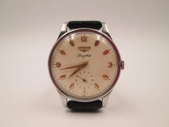 Longines Flagship. Acero inoxidable. Cuerda manual. Segundero. Correa. 1960