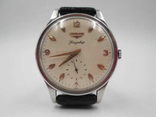 Longines Flagship. Acero inoxidable. Cuerda manual. Segundero. Correa. 1960