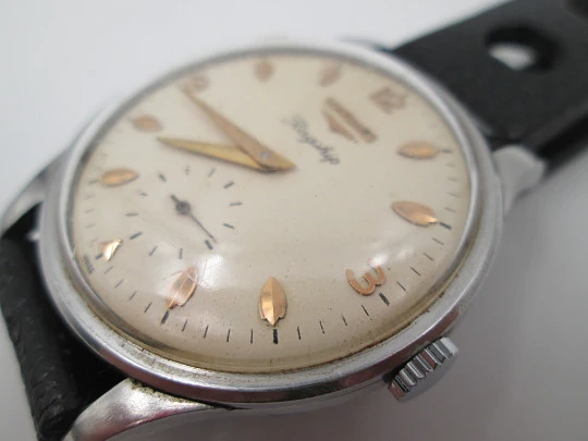 Longines Flagship. Manual wind. Stainless steel. Sub Second. Leather strap. 1960's