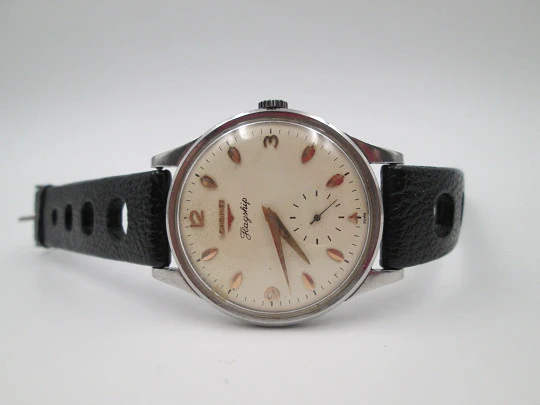 Longines Flagship. Manual wind. Stainless steel. Sub Second. Leather strap. 1960's