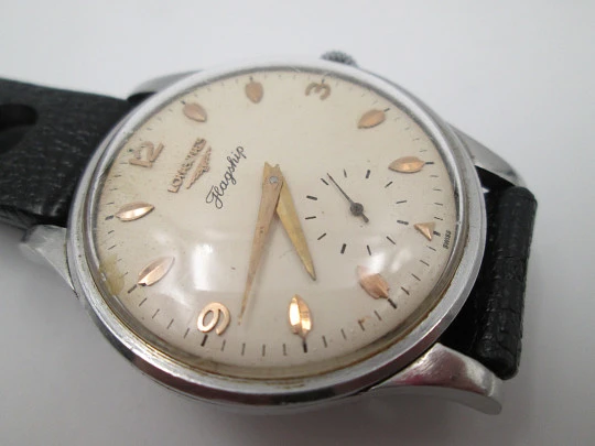 Longines Flagship. Manual wind. Stainless steel. Sub Second. Leather strap. 1960's