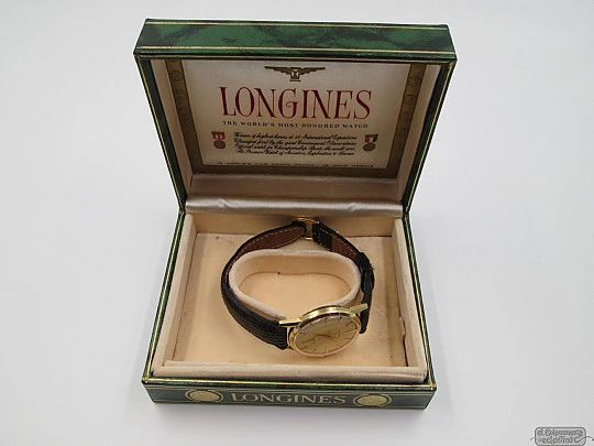 Longines Flagship. Oro 18k. Cuerda manual. Correa. Estuche. 1950