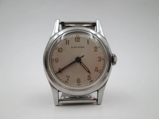 Longines military watch. Stainless steel. Manual wind. Minutes scale. Bracelet. 1950's Longines military watch. Stainless steel. Manual wind. Minutes scale. Bracelet. 1950's