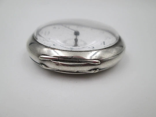 Longines open-faced pocket watch. 800 sterling silver. Stem-wind / pin-set. 1890's