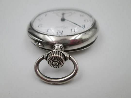 Longines open-faced pocket watch. 800 sterling silver. Stem-wind / pin-set. 1890's