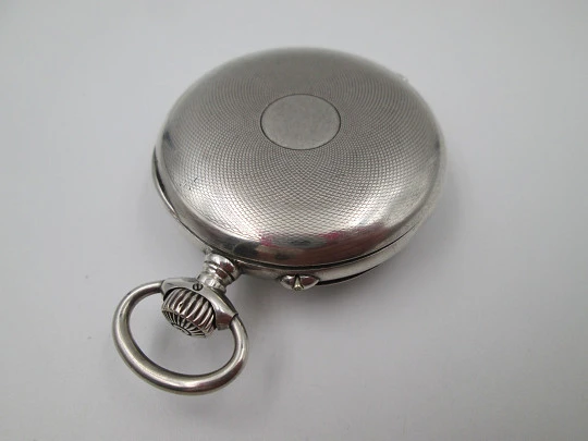 Longines open-faced pocket watch. 800 sterling silver. Stem-wind / pin-set. 1890's