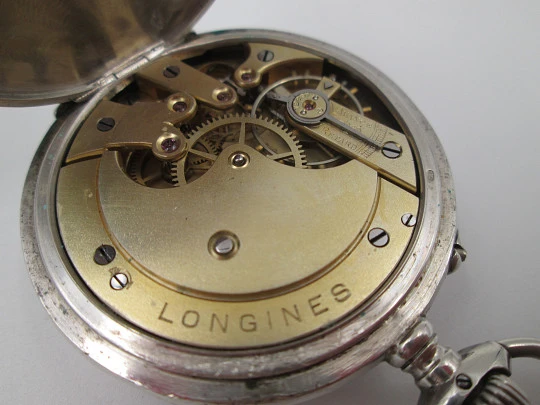 Longines open-faced pocket watch. 800 sterling silver. Stem-wind / pin-set. 1890's
