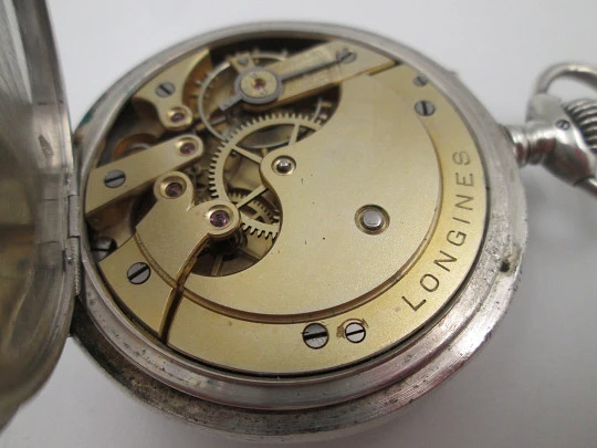 Longines open-faced pocket watch. 800 sterling silver. Stem-wind / pin-set. 1890's