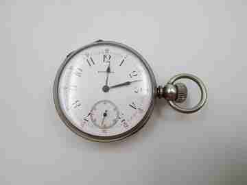 Longines. 900 sterling silver. Open face. Stem-wind with lever. Guilloche
