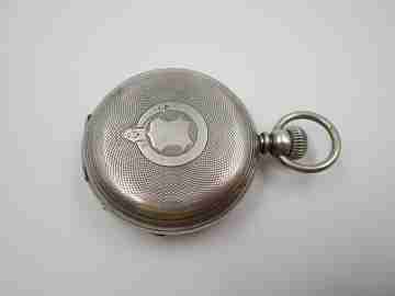 Longines. 900 sterling silver. Open face. Stem-wind with lever. Guilloche