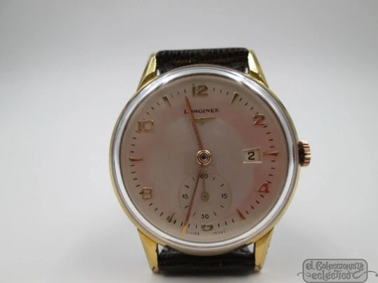 Longines. Acero / chapado oro 20 micras. Fecha. Segundero. Cuerda. 1950